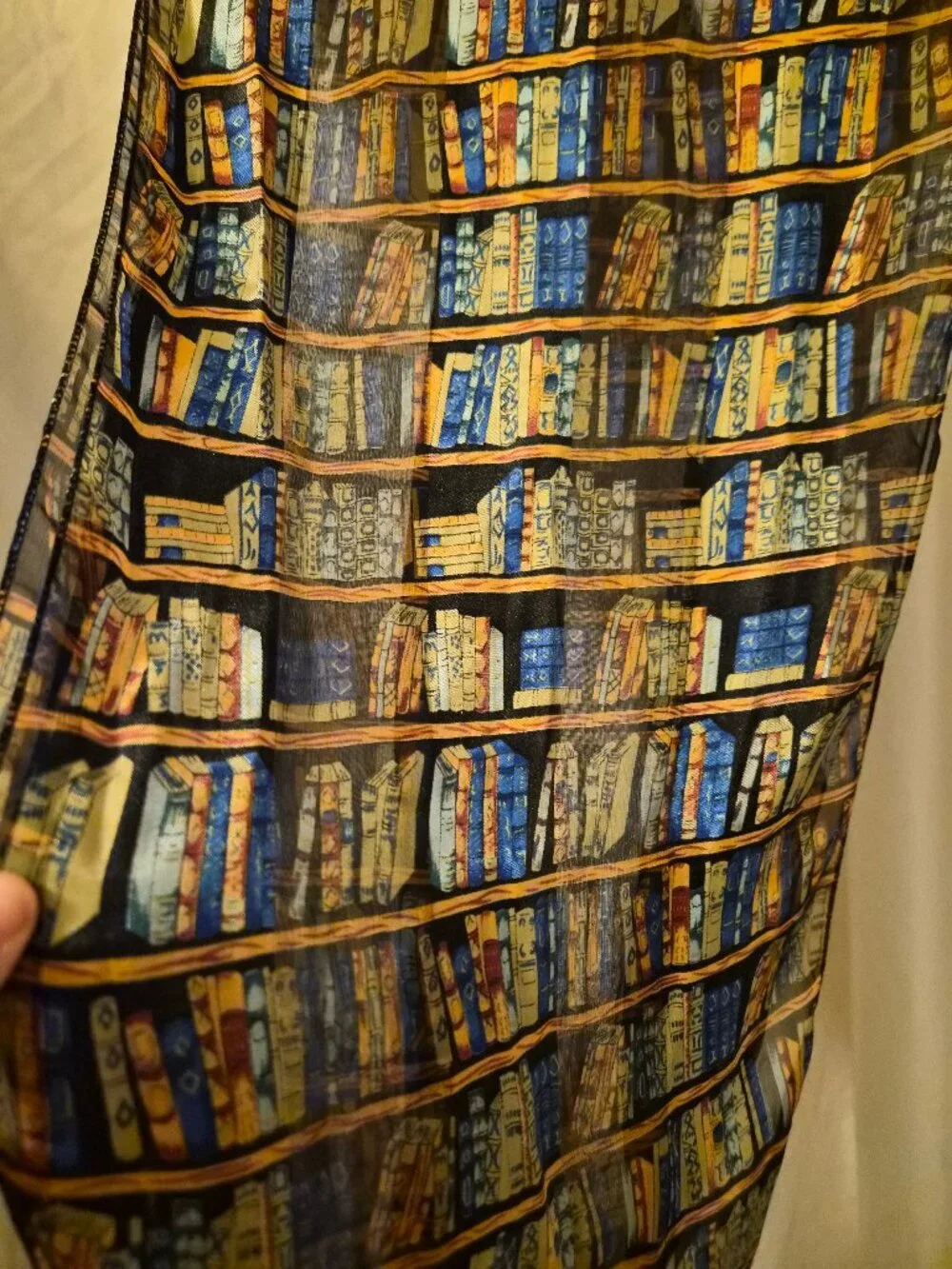VTG Y2K Bookshelf Print Scarf Library Book Lover Gift Sheer Literary Accessory